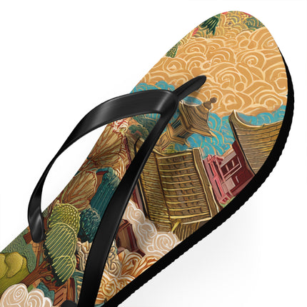 Japanese Pattern Flip Flops "Edo Landscape Harmony" | Japanese-Inspired Rubber Sandals