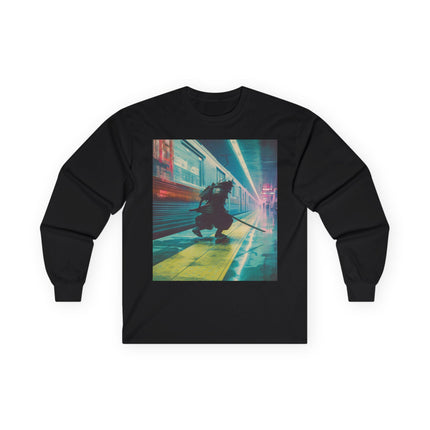 Samurai Unisex Ultra Cotton Long Sleeve Tee "DEN" | Japanese Cyber Train Ninja Graphic Shirt
