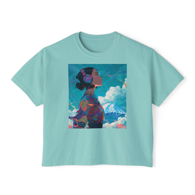 Mt.Fuji Women's Boxy Tee "Sky Listening in Vibrant Silence" | Japanese Lo-Fi Artwear