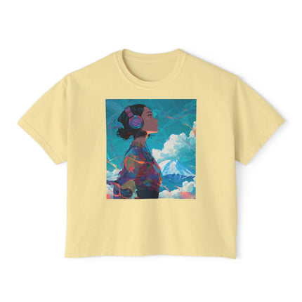 Mt.Fuji Women's Boxy Tee "Sky Listening in Vibrant Silence" | Japanese Lo-Fi Artwear