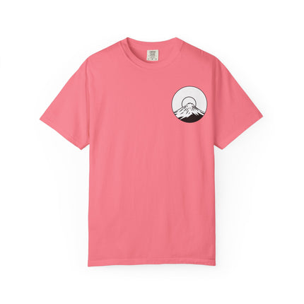 Mt. Fuji Unisex Garment-Dyed T-shirt "RAIKOU" | Sunrise Minimal Logo Tee from Japan