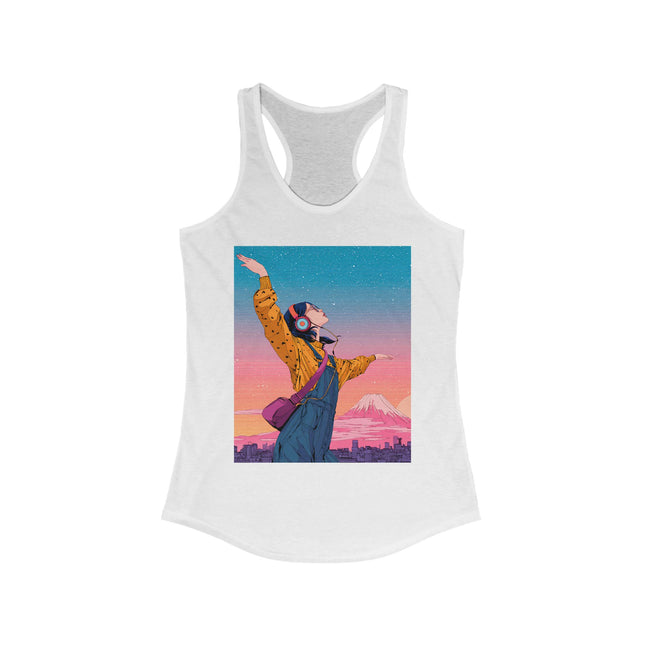 Mt.Fuji Women's Ideal Racerback Tank "Dancing Starlight Over Tokyo" | Dreamy Lo-Fi Sunsetwear