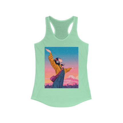 Mt.Fuji Women's Ideal Racerback Tank "Dancing Starlight Over Tokyo" | Dreamy Lo-Fi Sunsetwear