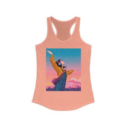 Mt.Fuji Women's Ideal Racerback Tank "Dancing Starlight Over Tokyo" | Dreamy Lo-Fi Sunsetwear