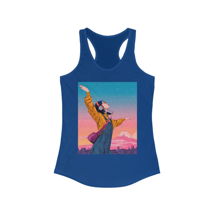Mt.Fuji Women's Ideal Racerback Tank "Dancing Starlight Over Tokyo" | Dreamy Lo-Fi Sunsetwear