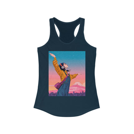 Mt.Fuji Women's Ideal Racerback Tank "Dancing Starlight Over Tokyo" | Dreamy Lo-Fi Sunsetwear