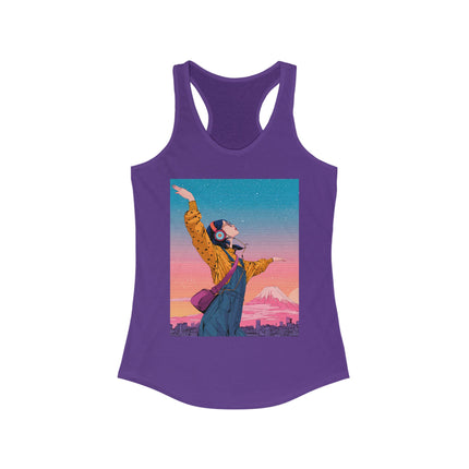 Mt.Fuji Women's Ideal Racerback Tank "Dancing Starlight Over Tokyo" | Dreamy Lo-Fi Sunsetwear
