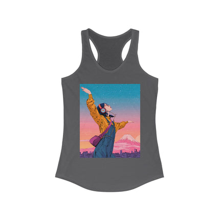 Mt.Fuji Women's Ideal Racerback Tank "Dancing Starlight Over Tokyo" | Dreamy Lo-Fi Sunsetwear