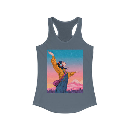 Mt.Fuji Women's Ideal Racerback Tank "Dancing Starlight Over Tokyo" | Dreamy Lo-Fi Sunsetwear