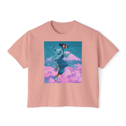 Mt.Fuji Women's Boxy Tee "Cloud Beats in Fuji Skies Girl" | Japanese Streetwear Vaporwave Style