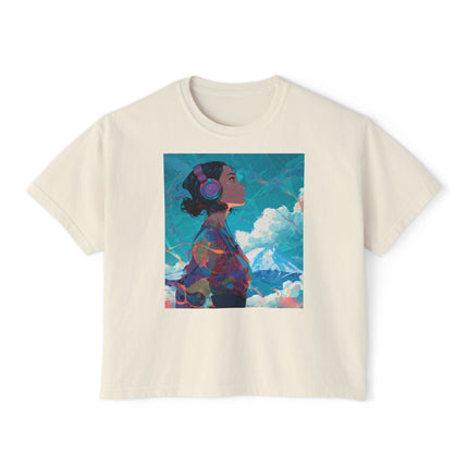 Mt.Fuji Women's Boxy Tee "Sky Listening in Vibrant Silence" | Japanese Lo-Fi Artwear