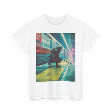 Samurai Unisex Heavy Cotton Tee "DEN" | Japanese Cyber Train Ninja Graphic Shirt