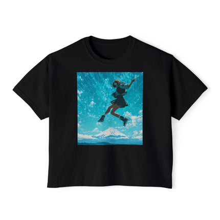 Mt.Fuji Women's Boxy Tee "Sky High Girl" | Surreal Leap over Fuji