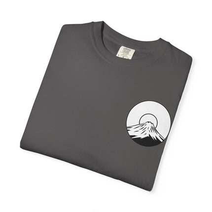 Mt. Fuji Unisex Garment-Dyed T-shirt "RAIKOU" | Sunrise Minimal Logo Tee from Japan