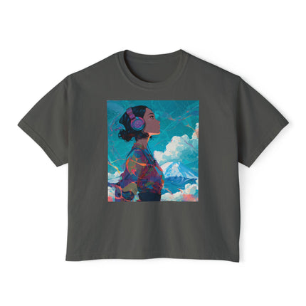 Mt.Fuji Women's Boxy Tee "Sky Listening in Vibrant Silence" | Japanese Lo-Fi Artwear