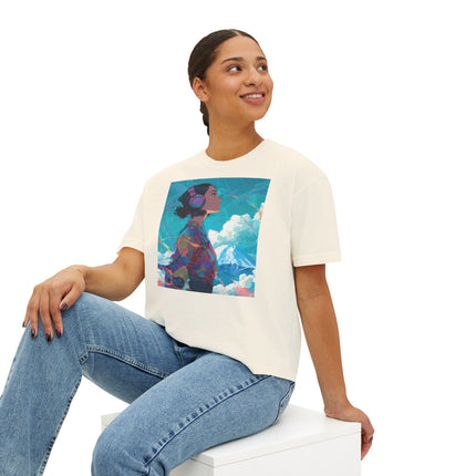Mt.Fuji Women's Boxy Tee "Sky Listening in Vibrant Silence" | Japanese Lo-Fi Artwear