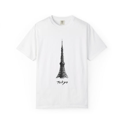 Tokyo Unisex Garment-Dyed T-shirt "Signal" | Minimalist Tokyo Tower Monochrome Tee