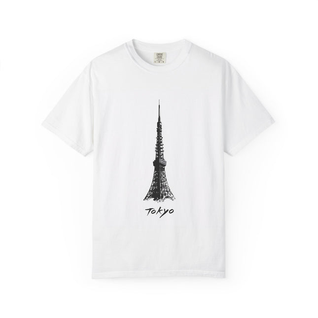 Tokyo Unisex Garment-Dyed T-shirt "Signal" | Minimalist Tokyo Tower Monochrome Tee