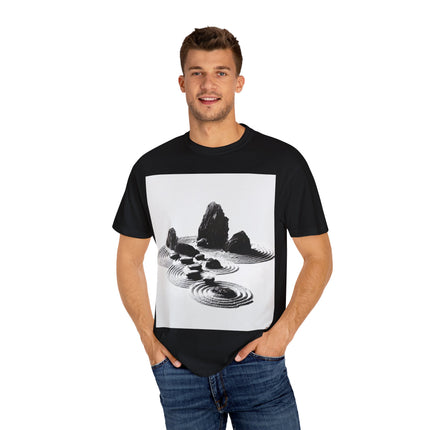 Zen Unisex Garment-Dyed T-shirt "Garden Flow" | Sumi-e × Zen × Monochrome Tee
