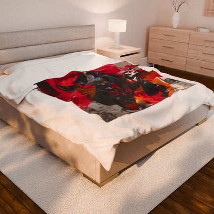 Kabuki Velveteen Plush Blanket "Neo-Kabuki Rebellion" | Japanese Cyber Art Throw