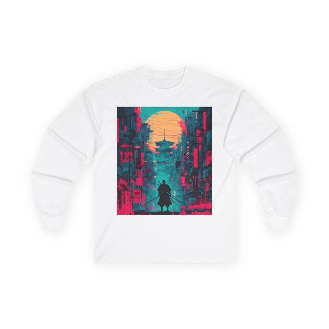 Samurai Unisex Ultra Cotton Long Sleeve Tee | Cyber Samurai Twilight Scene Shirt