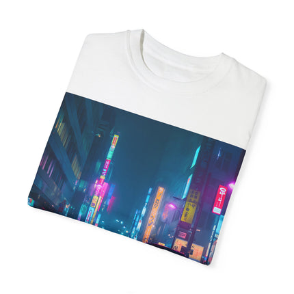 Cyber Tokyo Unisex Garment-Dyed T-shirt "Nights" | Neon Taxi Street Scene Cyberpunk Tee