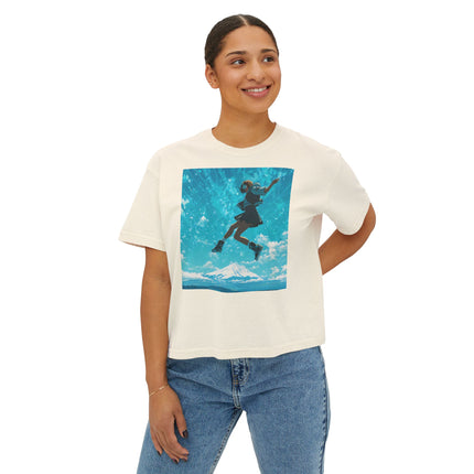 Mt.Fuji Women's Boxy Tee "Sky High Girl" | Surreal Leap over Fuji