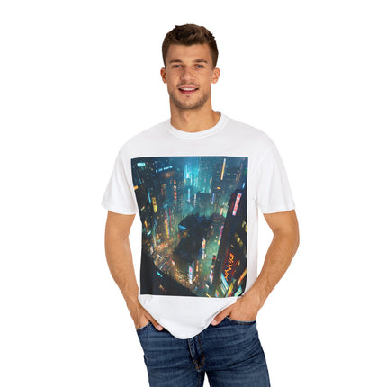 Cyber Tokyo Unisex Garment-Dyed T-shirt "Overlook" | Rooftop View Cyberpunk Tee