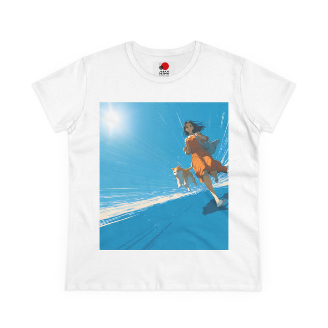 Women's Cotton Tee "Cat & Girl" | Japanese Anime Style Summer Graphic Shirt