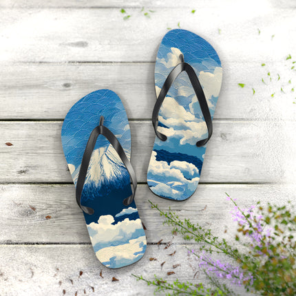 Japanese Pattern Flip Flops "Mt. Fuji in the Clouds" | Japanese-Inspired Rubber Sandals