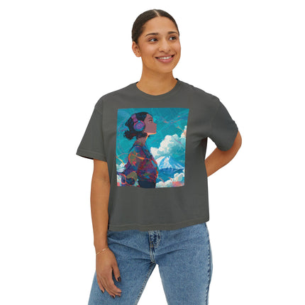 Mt.Fuji Women's Boxy Tee "Sky Listening in Vibrant Silence" | Japanese Lo-Fi Artwear