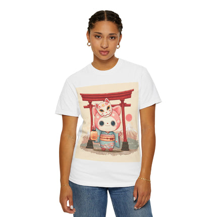 Yokai Pop Japan-Inspired Unisex Garment-Dyed T-Shirt "Nyakomaru" | Cute Cat Specter Tee