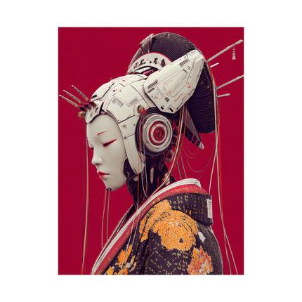 Geisha Matte Vertical Posters "Neo Serenity" | Futuristic Japanese Elegance in Red