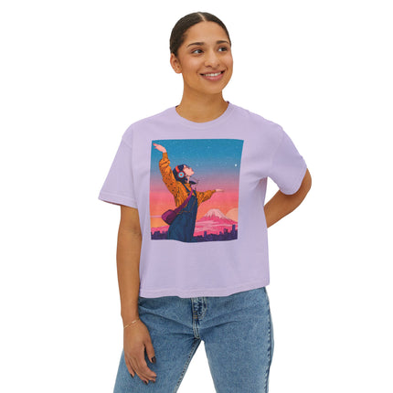 Mt.Fuji Women's Boxy Tee "Dancing Starlight Over Tokyo" | Lo-Fi Dreamcore Girl Tee