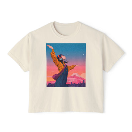 Mt.Fuji Women's Boxy Tee "Dancing Starlight Over Tokyo" | Lo-Fi Dreamcore Girl Tee