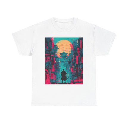 Samurai Unisex Heavy Cotton Tee | Neon Twilight Samurai