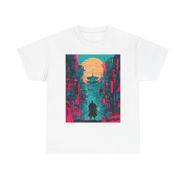 Samurai Unisex Heavy Cotton Tee | Neon Twilight Samurai