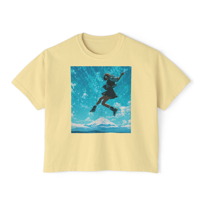 Mt.Fuji Women's Boxy Tee "Sky High Girl" | Surreal Leap over Fuji