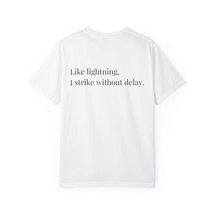 Kanji Yojijukugo Unisex Garment-Dyed T-shirt "電光石火 – denkousekka" | Instant action