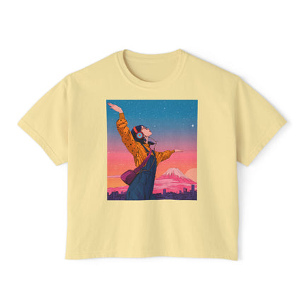 Mt.Fuji Women's Boxy Tee "Dancing Starlight Over Tokyo" | Lo-Fi Dreamcore Girl Tee