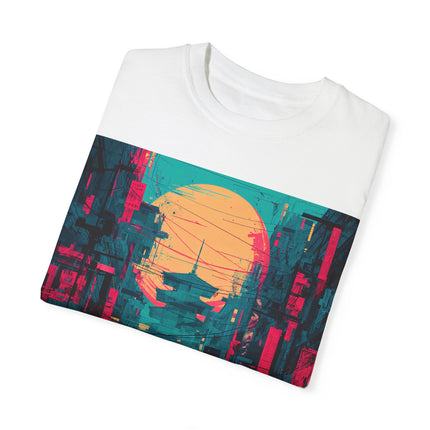 Samurai Unisex Garment-Dyed T-shirt "Tasogare" | Japanese Retro Neon Warrior Shirt