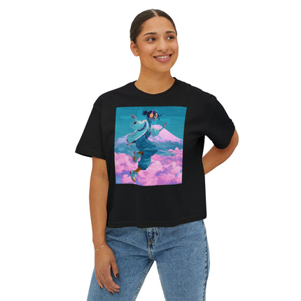 Mt.Fuji Women's Boxy Tee "Cloud Beats in Fuji Skies Girl" | Japanese Streetwear Vaporwave Style
