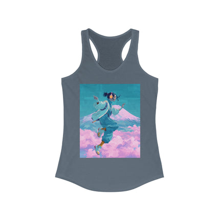 Mt.Fuji Women's Ideal Racerback Tank "Cloud Beats in Fuji Skies" | Chill Japanese Lo-fi Fashion