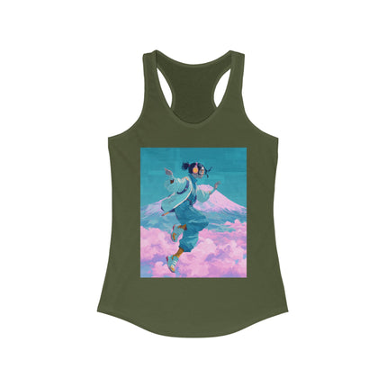 Mt.Fuji Women's Ideal Racerback Tank "Cloud Beats in Fuji Skies" | Chill Japanese Lo-fi Fashion