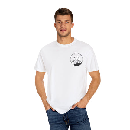 Mt. Fuji Unisex Garment-Dyed T-shirt "RAIKOU" | Sunrise Minimal Logo Tee from Japan