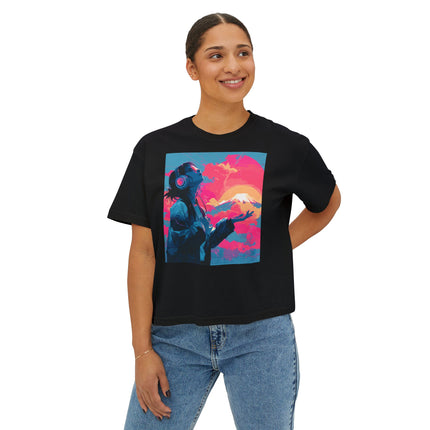 Mt.Fuji Women's Boxy Tee "Sunset Beats in Fuji Clouds" | Japanese Vaporwave Dreamwear