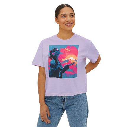 Mt.Fuji Women's Boxy Tee "Sunset Beats in Fuji Clouds" | Japanese Vaporwave Dreamwear