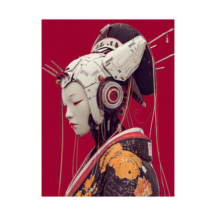 Geisha Matte Vertical Posters "Neo Serenity" | Futuristic Japanese Elegance in Red