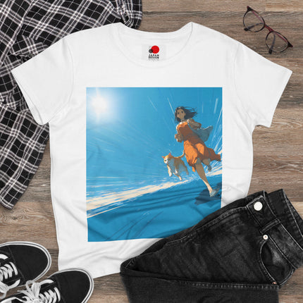 Women's Cotton Tee "Cat & Girl" | Japanese Anime Style Summer Graphic Shirt