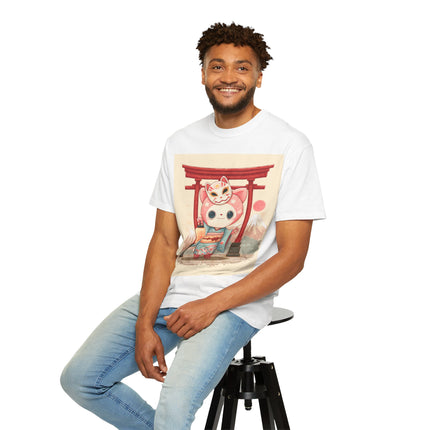 Yokai Pop Japan-Inspired Unisex Garment-Dyed T-Shirt "Nyakomaru" | Cute Cat Specter Tee